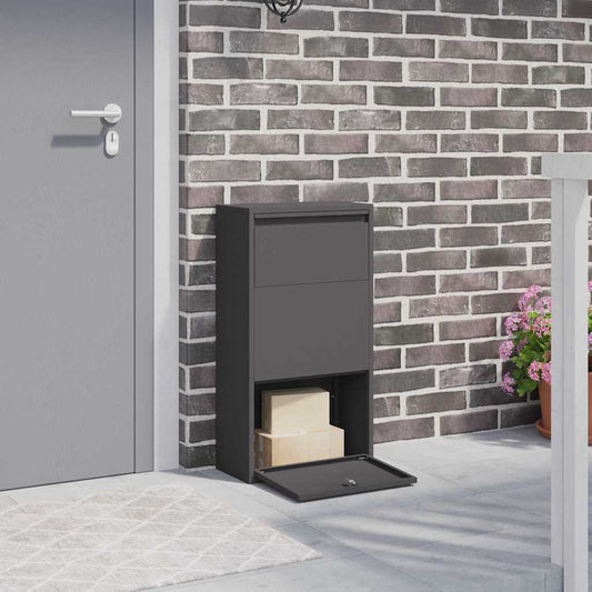 vidaXL Θυρίδα Πακέτων με αποθήκευση Μαύρο 44 x 22 x 82 εκ. Ατσάλι