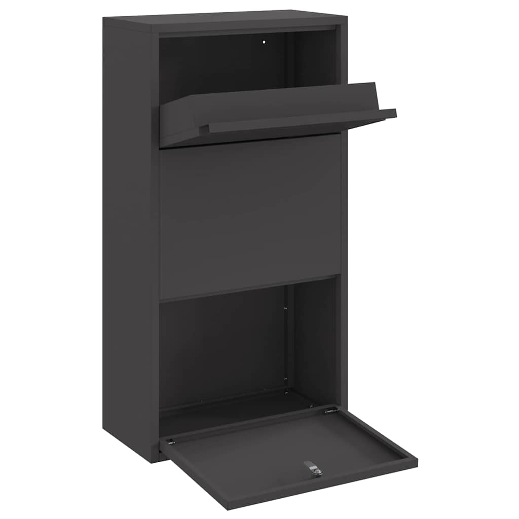 vidaXL Θυρίδα Πακέτων με αποθήκευση Μαύρο 44 x 22 x 82 εκ. Ατσάλι