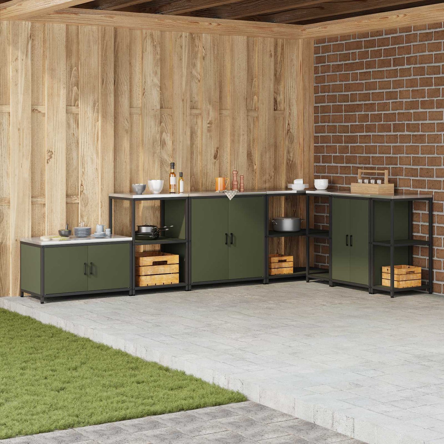 vidaXL Αποθηκευτικός Χώρος Κουζίνας HATTEM Λαδί 60 x 50 x 92 εκ Ατσάλι