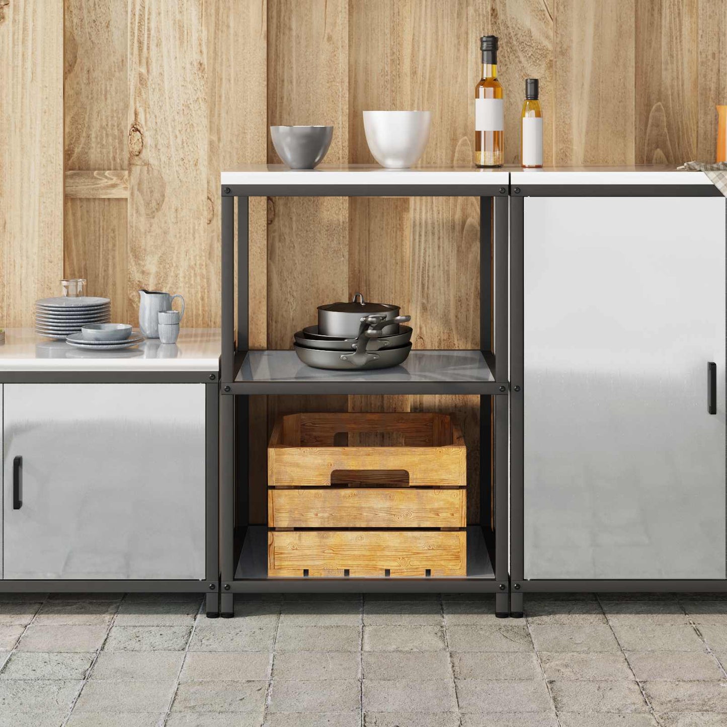 vidaXL Αποθηκευτικός Χώρος Κουζίνας HATTEM Ασημί 60 x 50 x 92 εκ