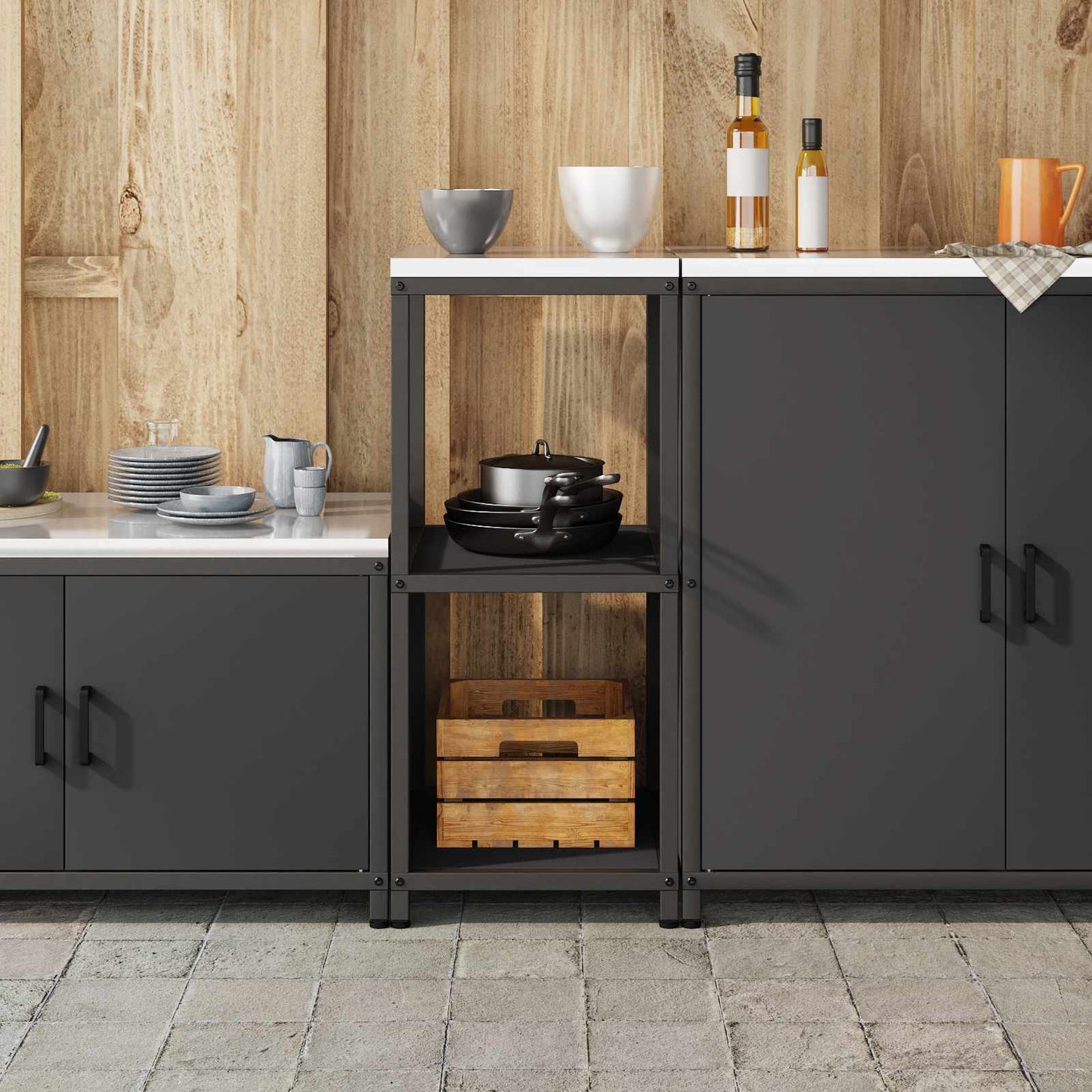 vidaXL Αποθηκευτικός Χώρος Κουζίνας Μαύρο 60 x 50 x 92 εκ Ατσάλι