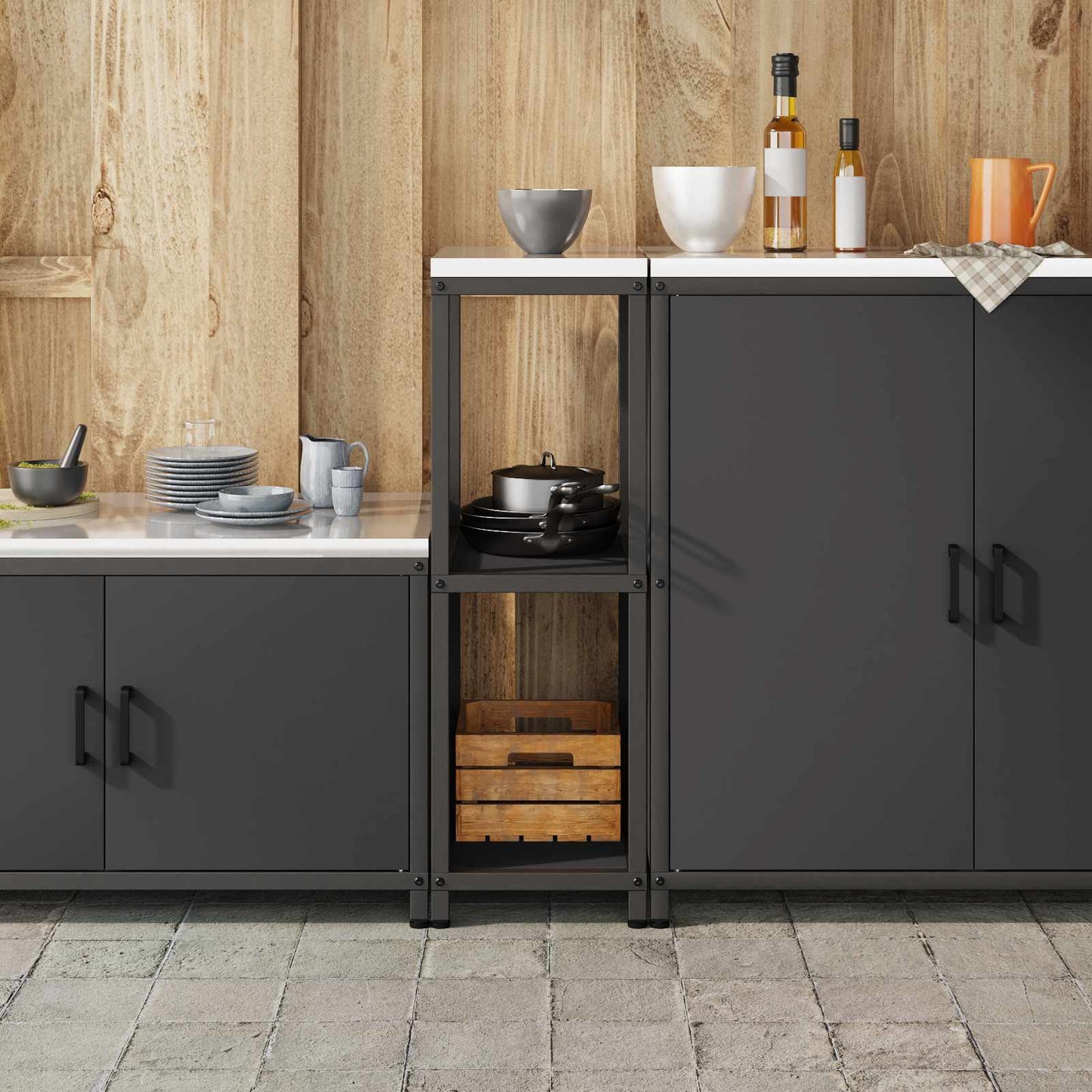 vidaXL Αποθηκευτικός Χώρος Κουζίνας Μαύρο 60 x 50 x 92 εκ Ατσάλι