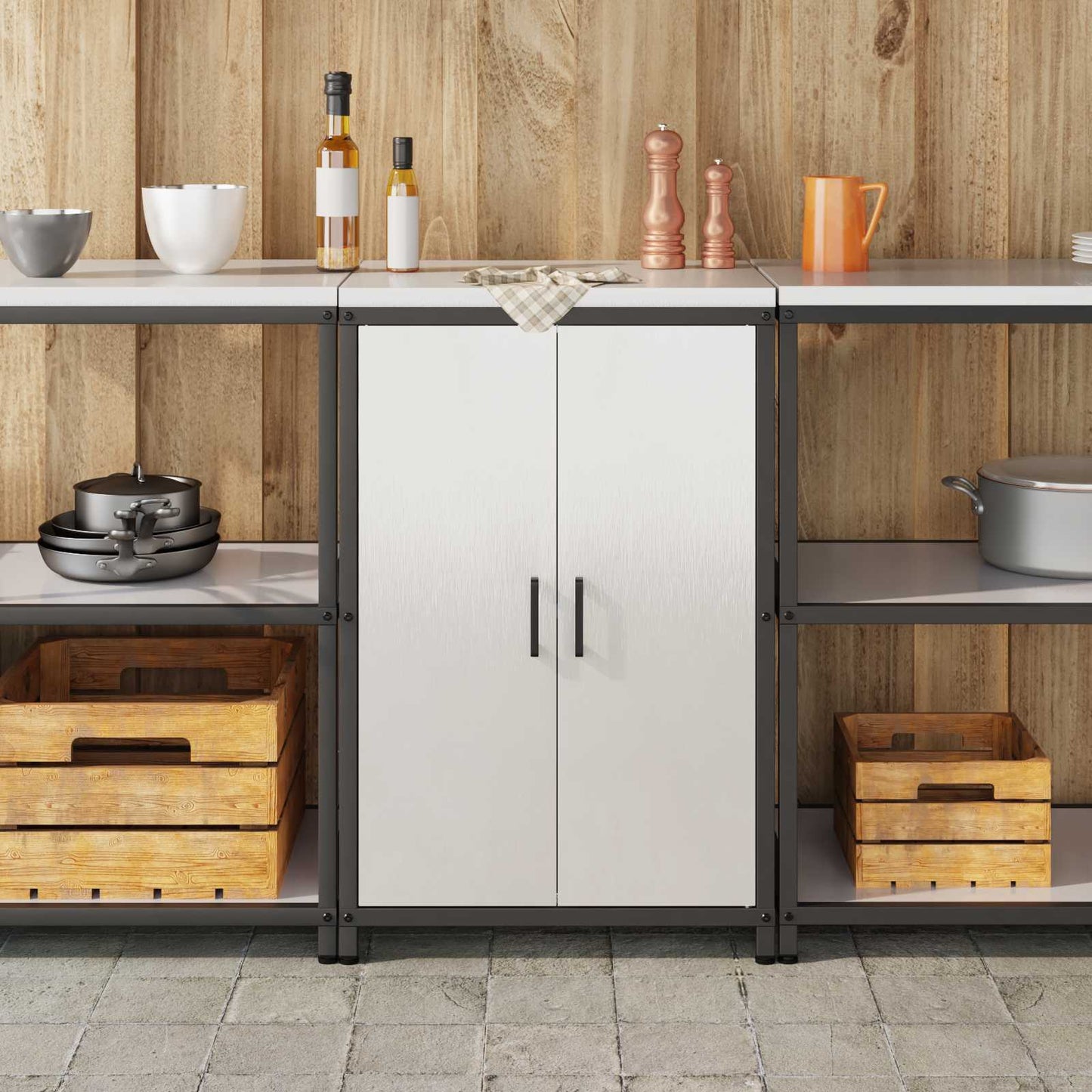 vidaXL Αποθηκευτικός Χώρος Κουζίνας HATTEM Ασημί 60 x 50 x 92 εκ