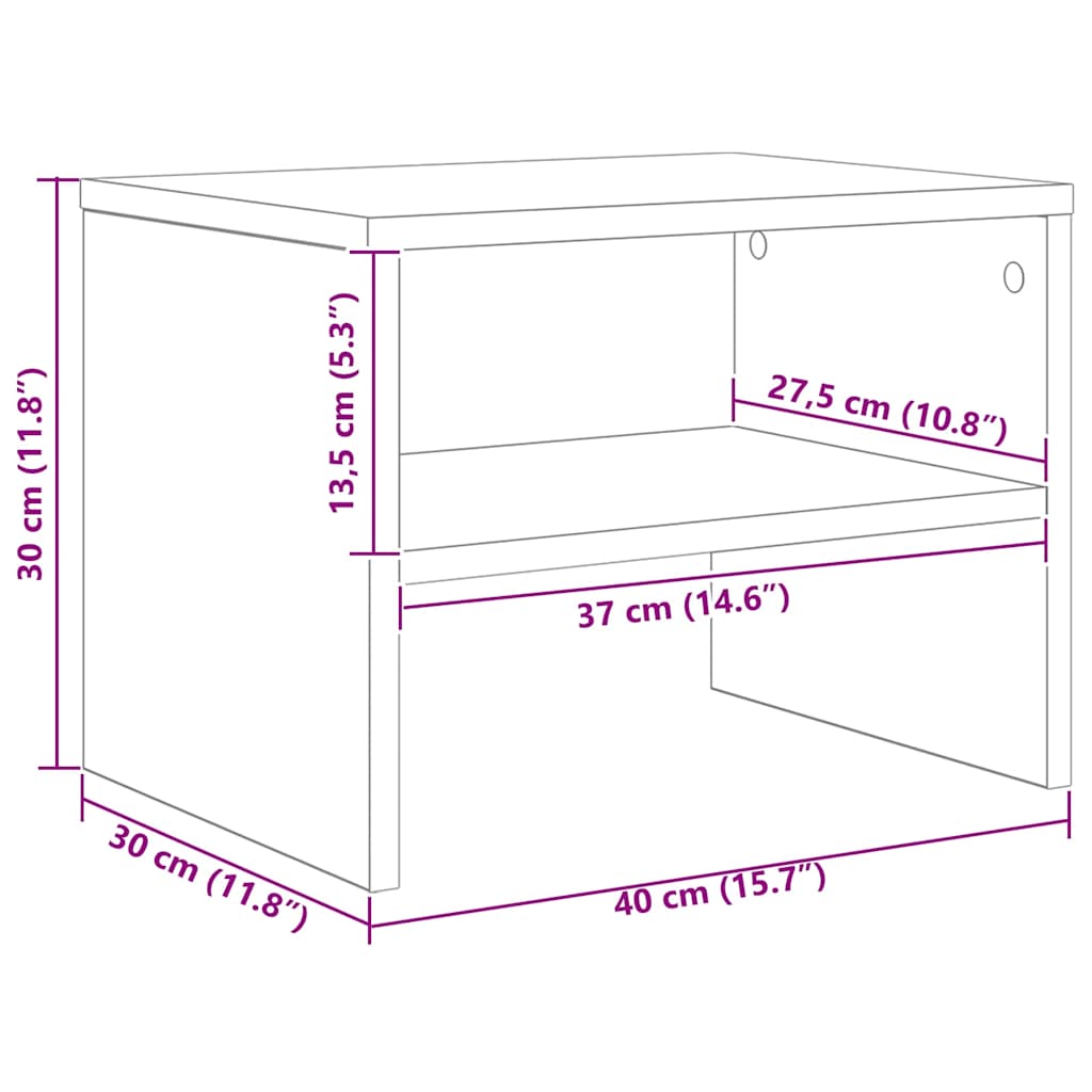 vidaXL Κομοδίνο Μαύρη δρυς 40 x 40 x 30 cm Επεξεργασμένο ξύλο