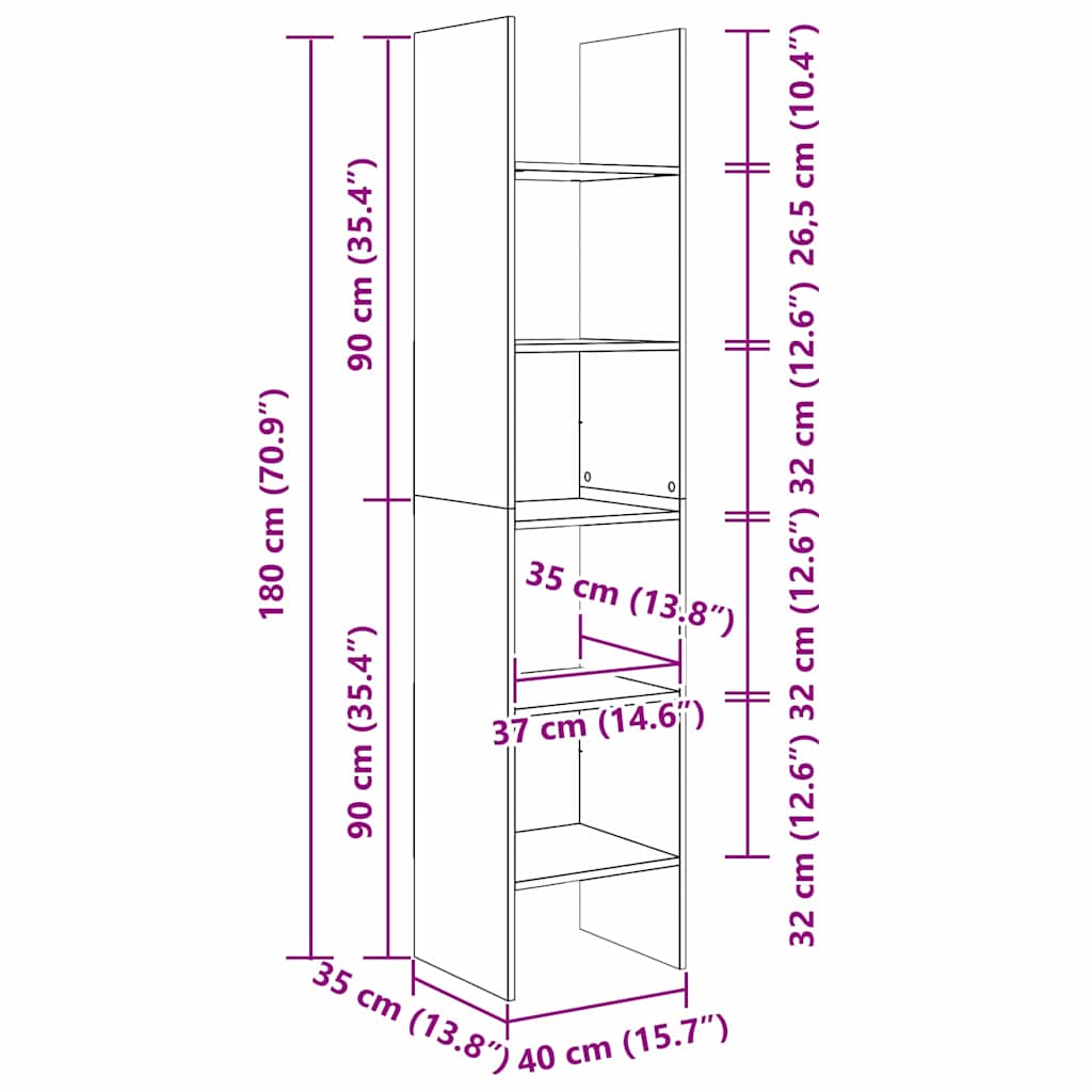vidaXL Βιβλιοθήκη artisan δρυς 40 x 35 x 180 εκ. Επεξεργασμένο ξύλο
