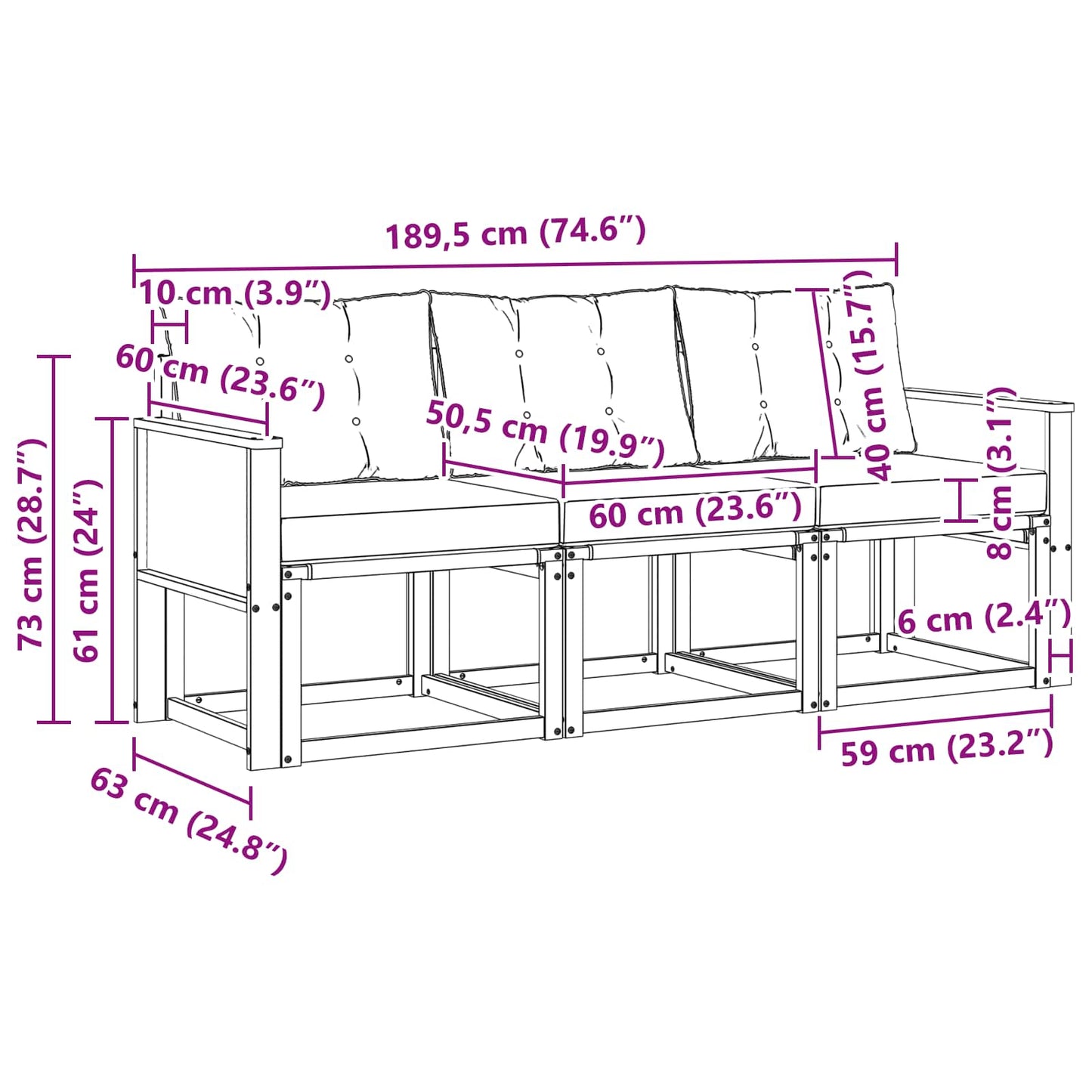 vidaXL Σειρά Καναπέ Εξωτερικού 3 pcs Φυσικό και Ανοιχτό Γκρι