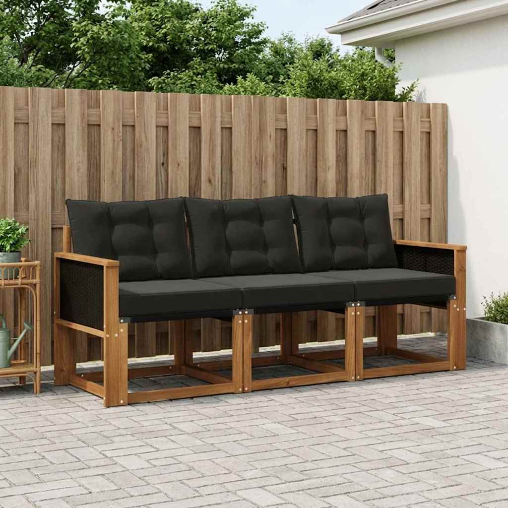vidaXL Σειρά Καναπέ Εξωτερικού με μαξιλάρι 3 pcs Φυσικό και Μαύρο