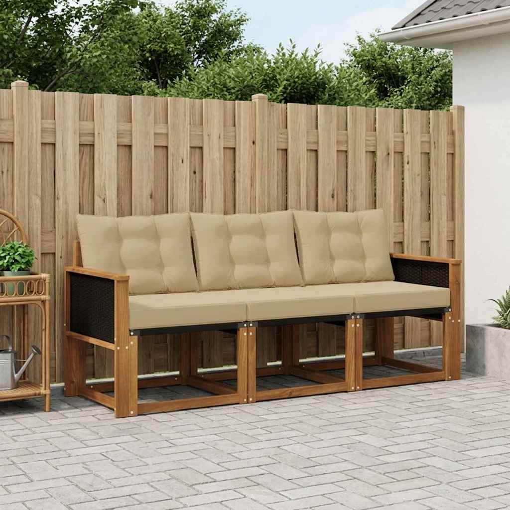 vidaXL Σειρά Καναπέ Εξωτερικού με μαξιλάρι 3 pcs Φυσικό και Μπεζ