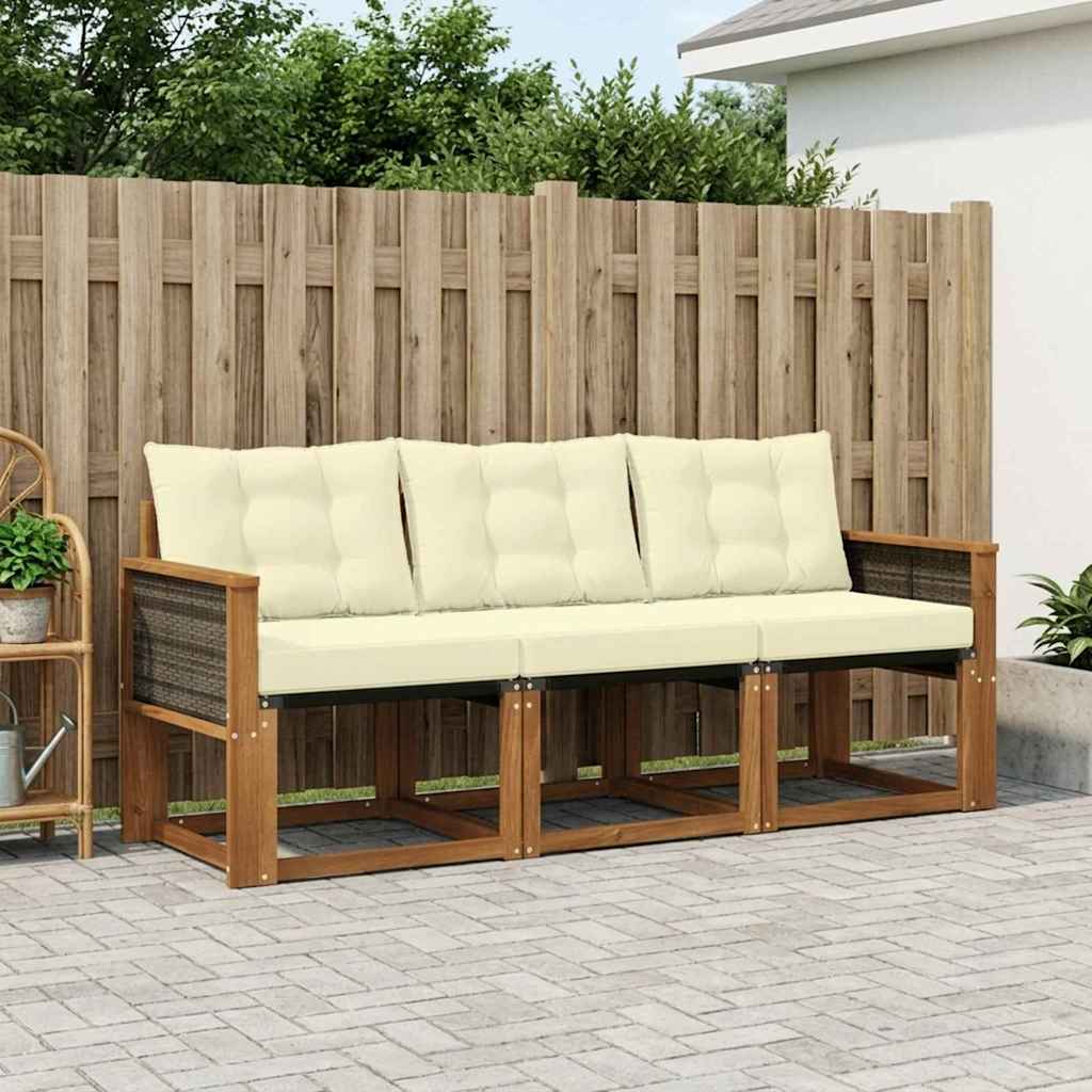 vidaXL Σειρά Καναπέ Εξωτερικού με μαξιλάρι 3 pcs Φυσικό και Κρέμα