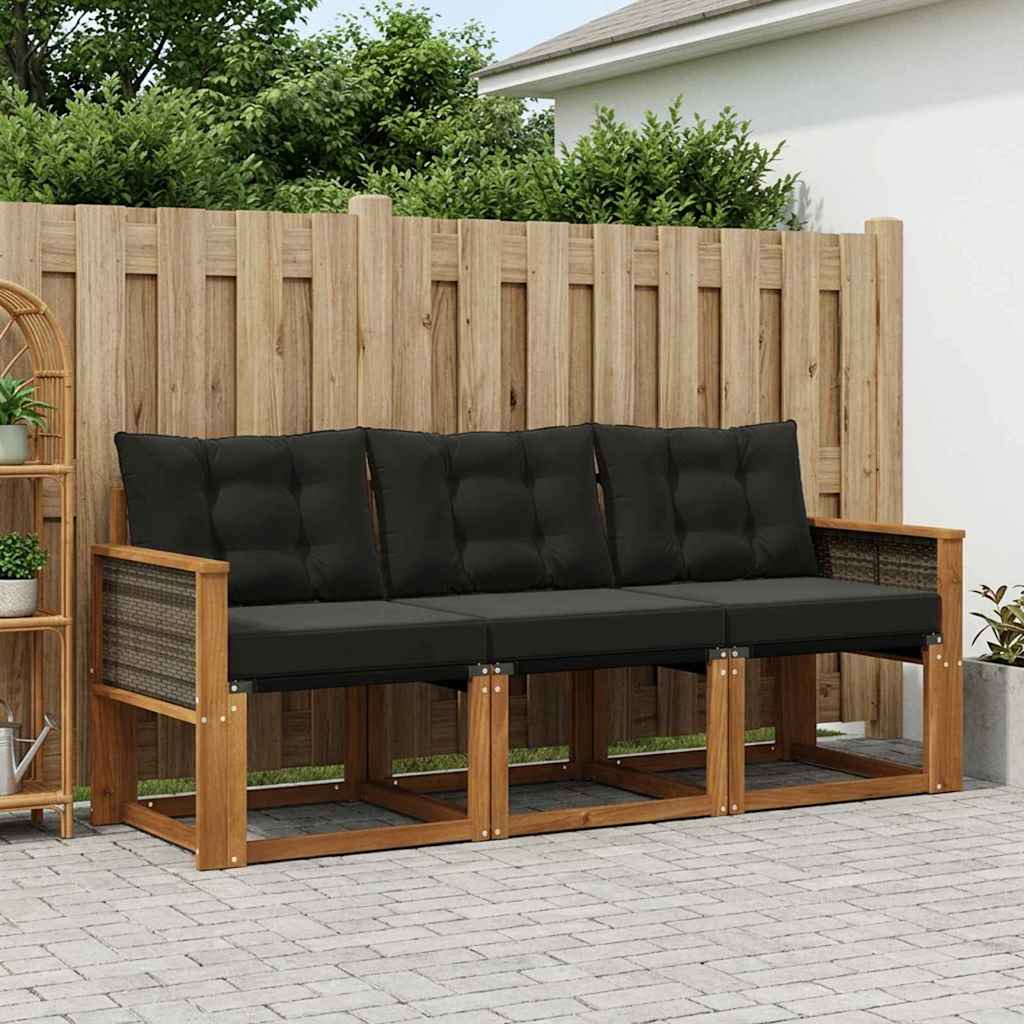 vidaXL Σειρά Καναπέ Εξωτερικού με μαξιλάρι 3 pcs Φυσικό και Μαύρο