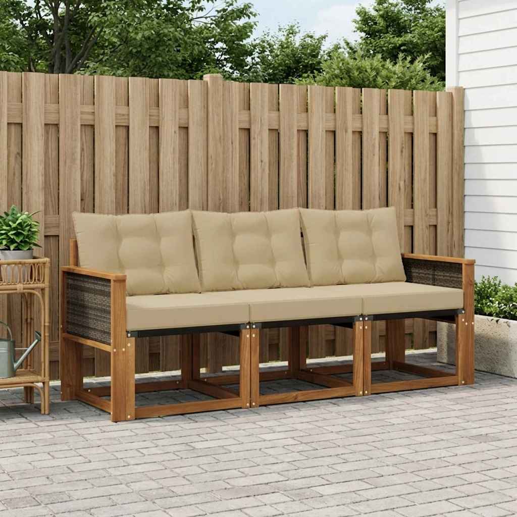 vidaXL Σειρά Καναπέ Εξωτερικού με μαξιλάρι 3 pcs Φυσικό και Μπεζ