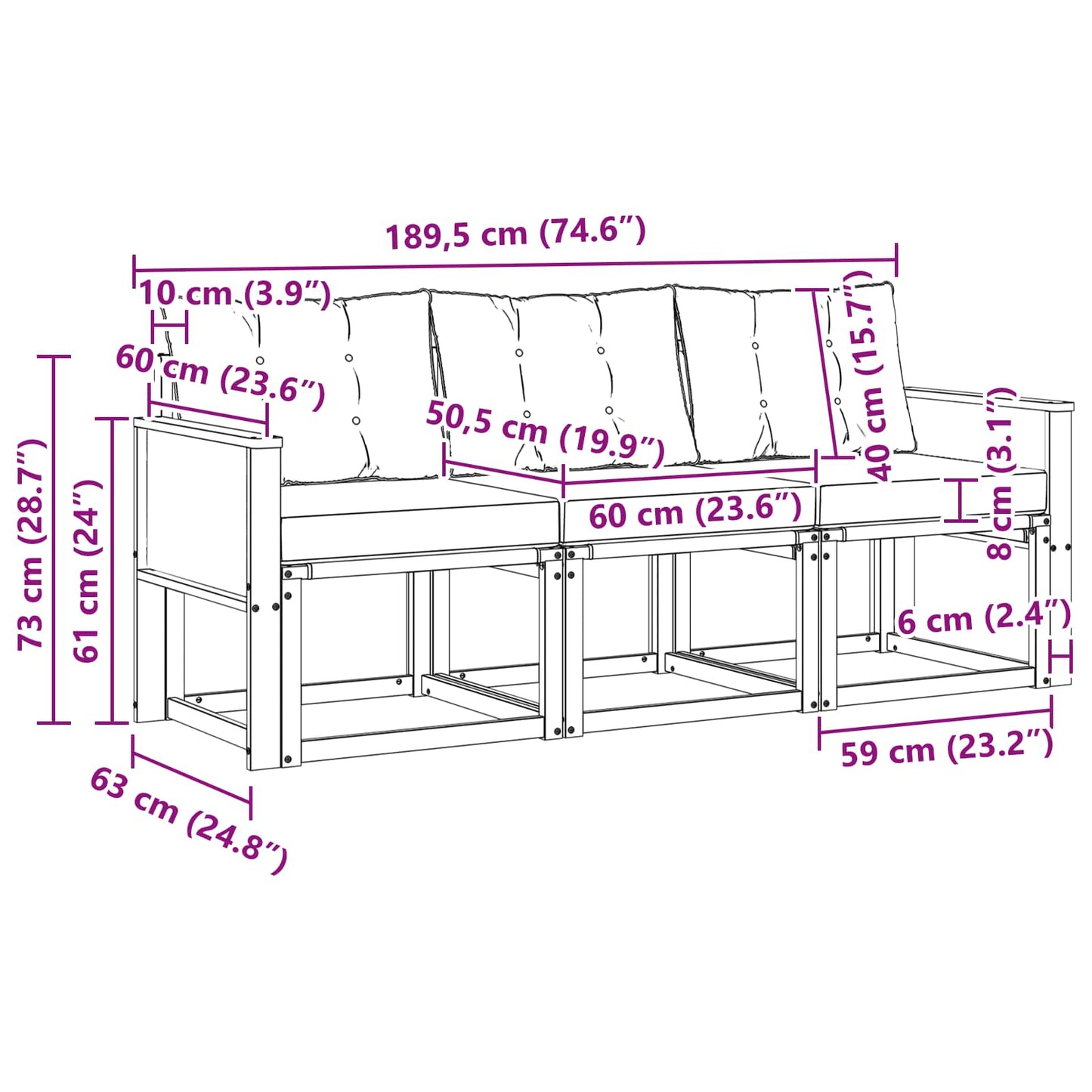 vidaXL Σειρά Καναπέ Εξωτερικού 3 pcs Φυσικό και Ανοιχτό Γκρι