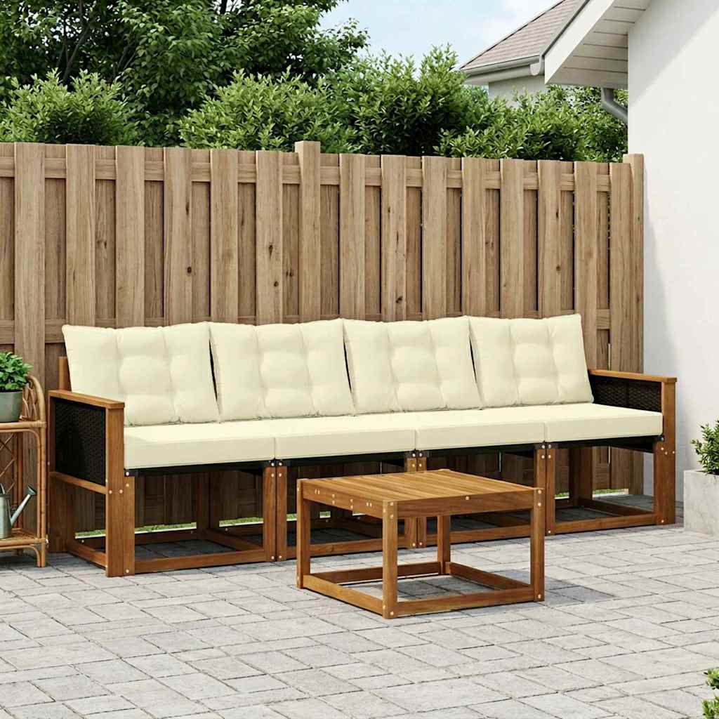 vidaXL Σειρά Καναπέ Εξωτερικού με μαξιλάρι 5 pcs Φυσικό και Κρέμα