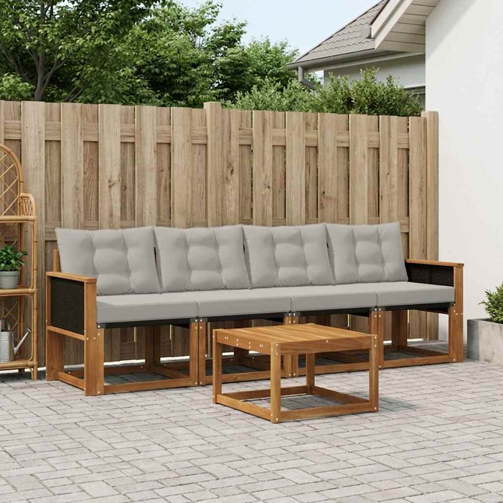 vidaXL Σειρά Καναπέ Εξωτερικού 5 pcs Φυσικό και Ανοιχτό Γκρι
