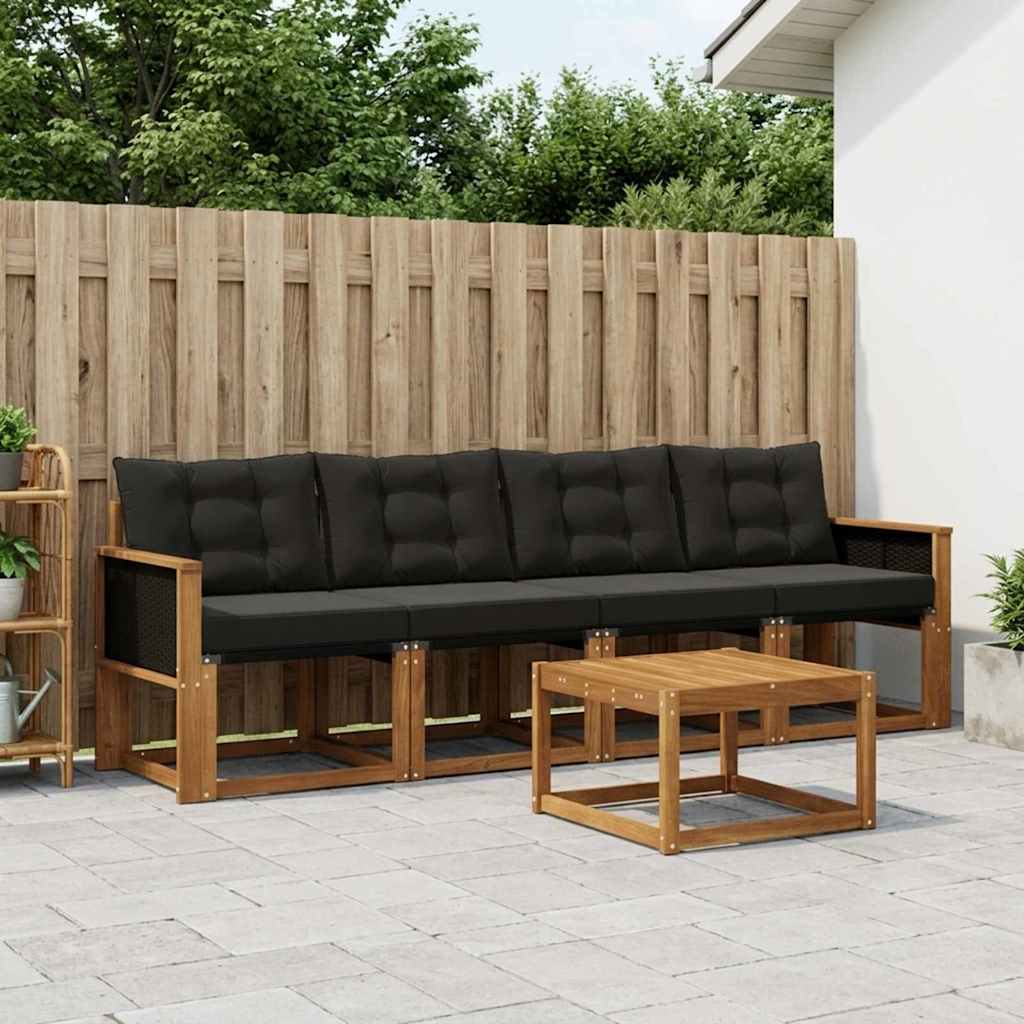 vidaXL Σειρά Καναπέ Εξωτερικού με μαξιλάρι 5 pcs Φυσικό και Μαύρο