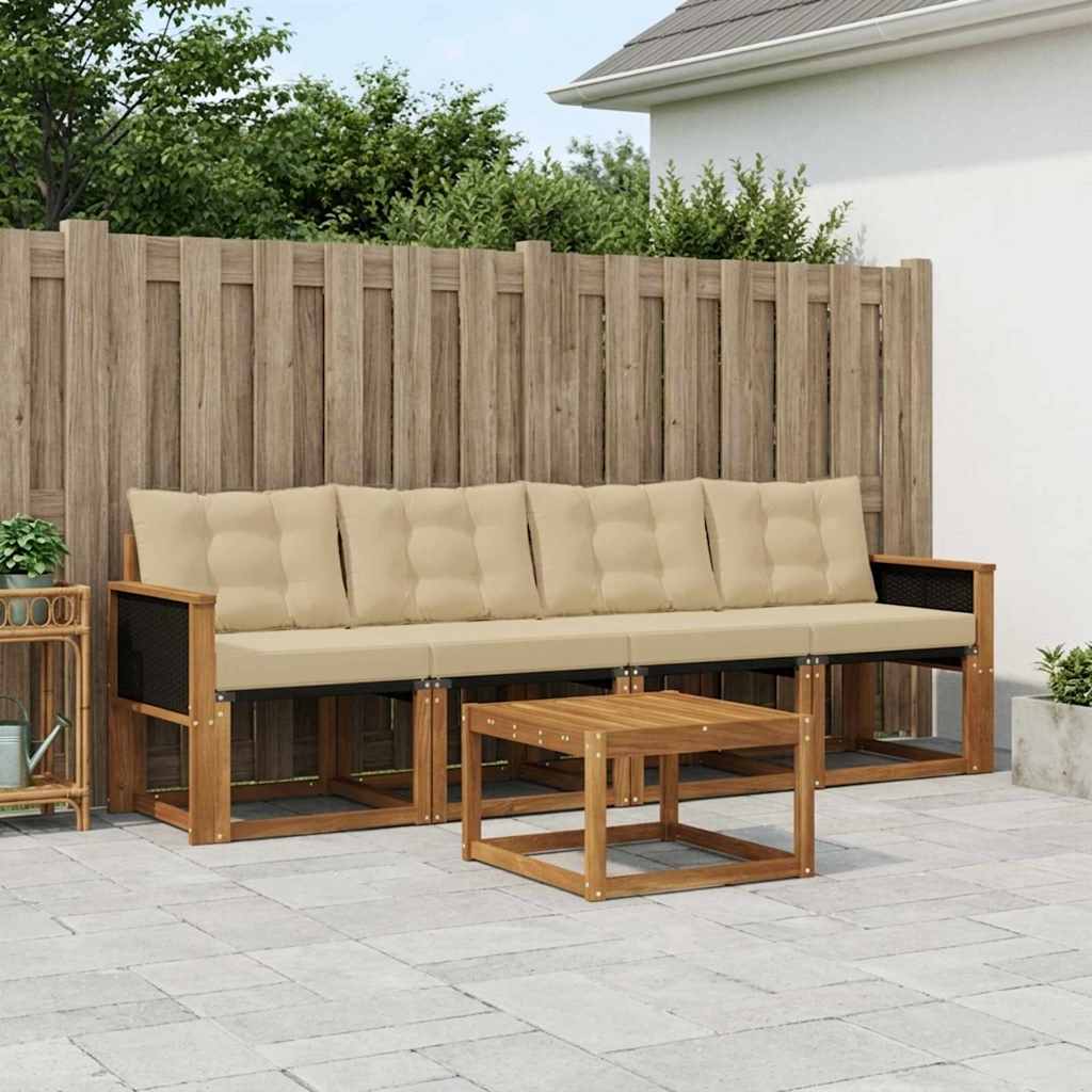 vidaXL Σειρά Καναπέ Εξωτερικού με μαξιλάρι 5 pcs Φυσικό και Μπεζ