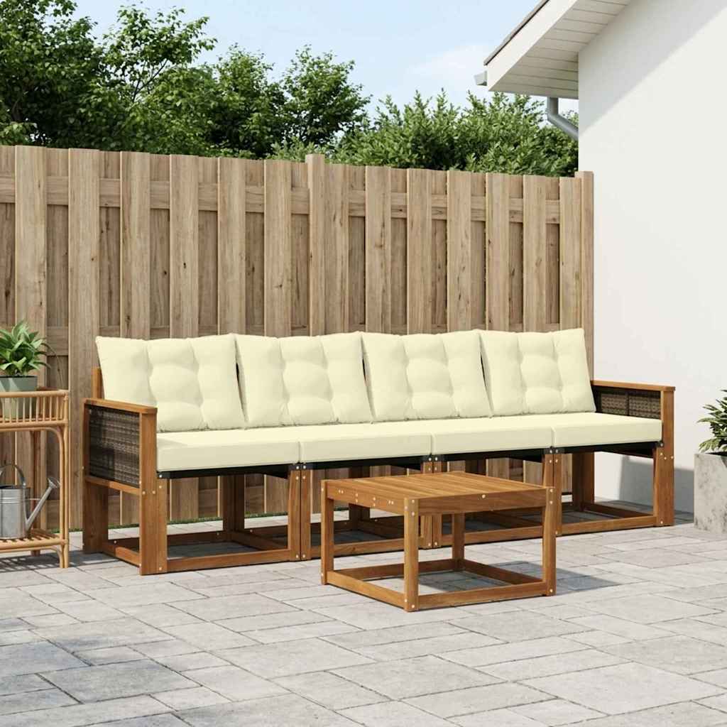 vidaXL Σειρά Καναπέ Εξωτερικού με μαξιλάρι 5 pcs Φυσικό και Κρέμα
