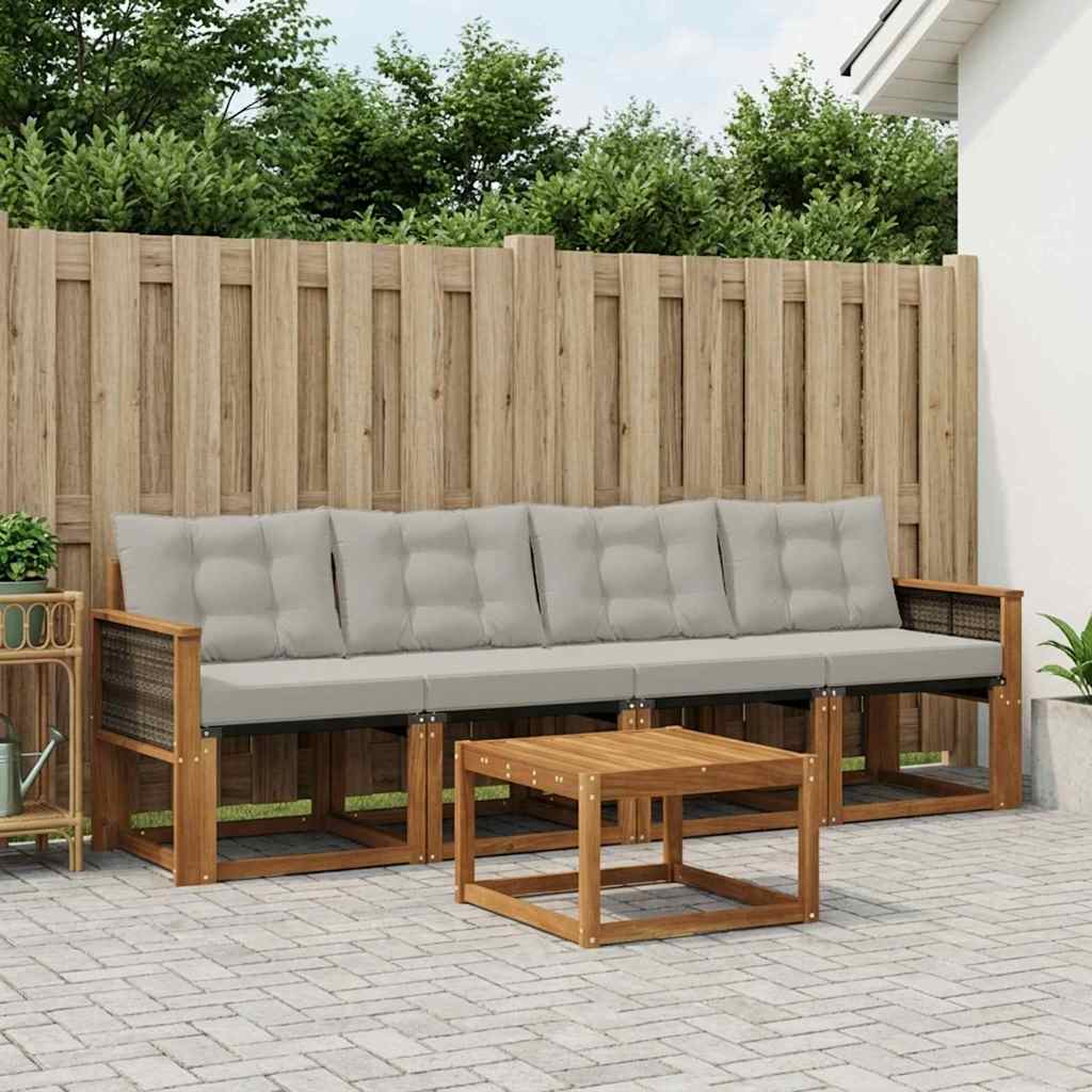 vidaXL Σειρά Καναπέ Εξωτερικού 5 pcs Φυσικό και Ανοιχτό Γκρι