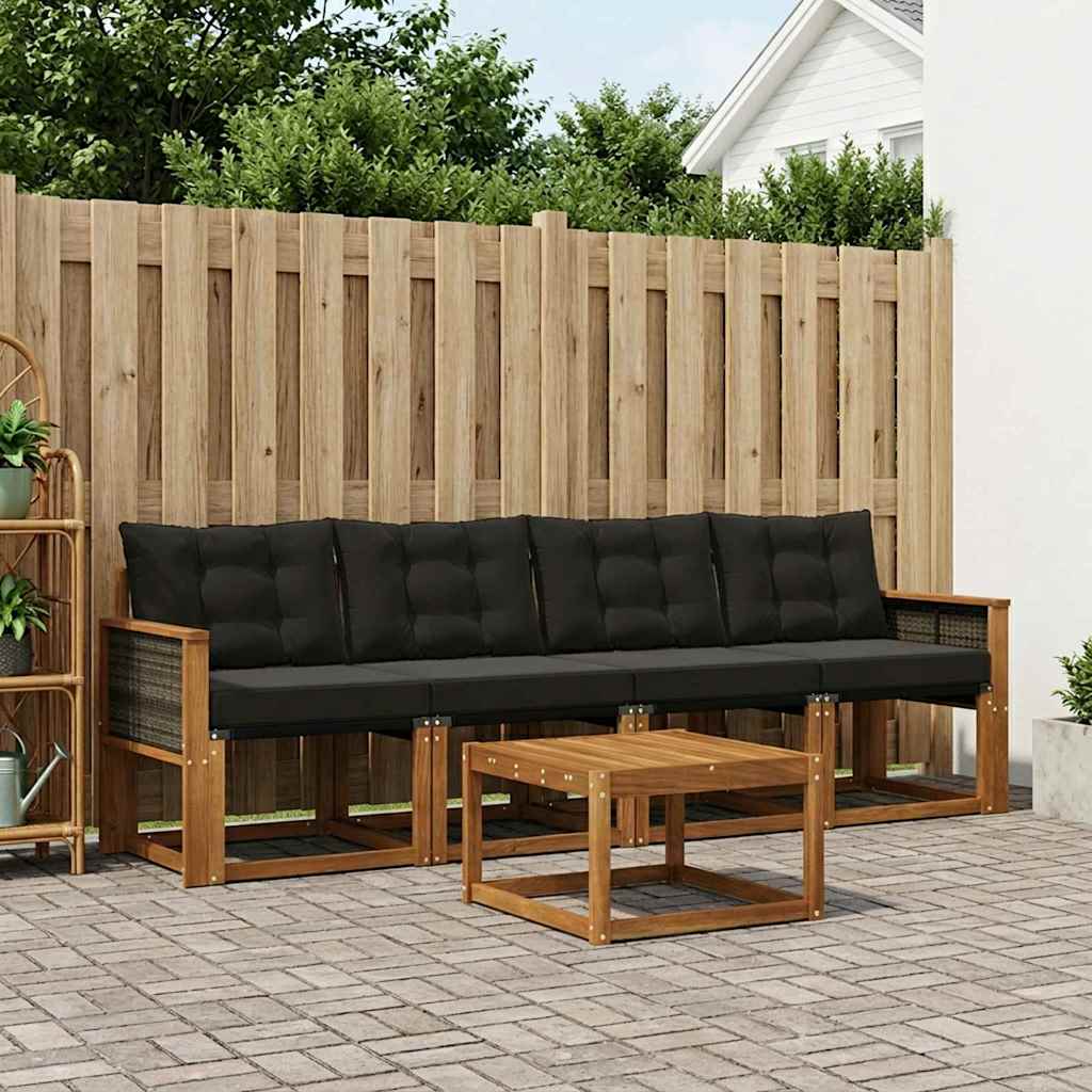 vidaXL Σειρά Καναπέ Εξωτερικού με μαξιλάρι 5 pcs Φυσικό και Μαύρο