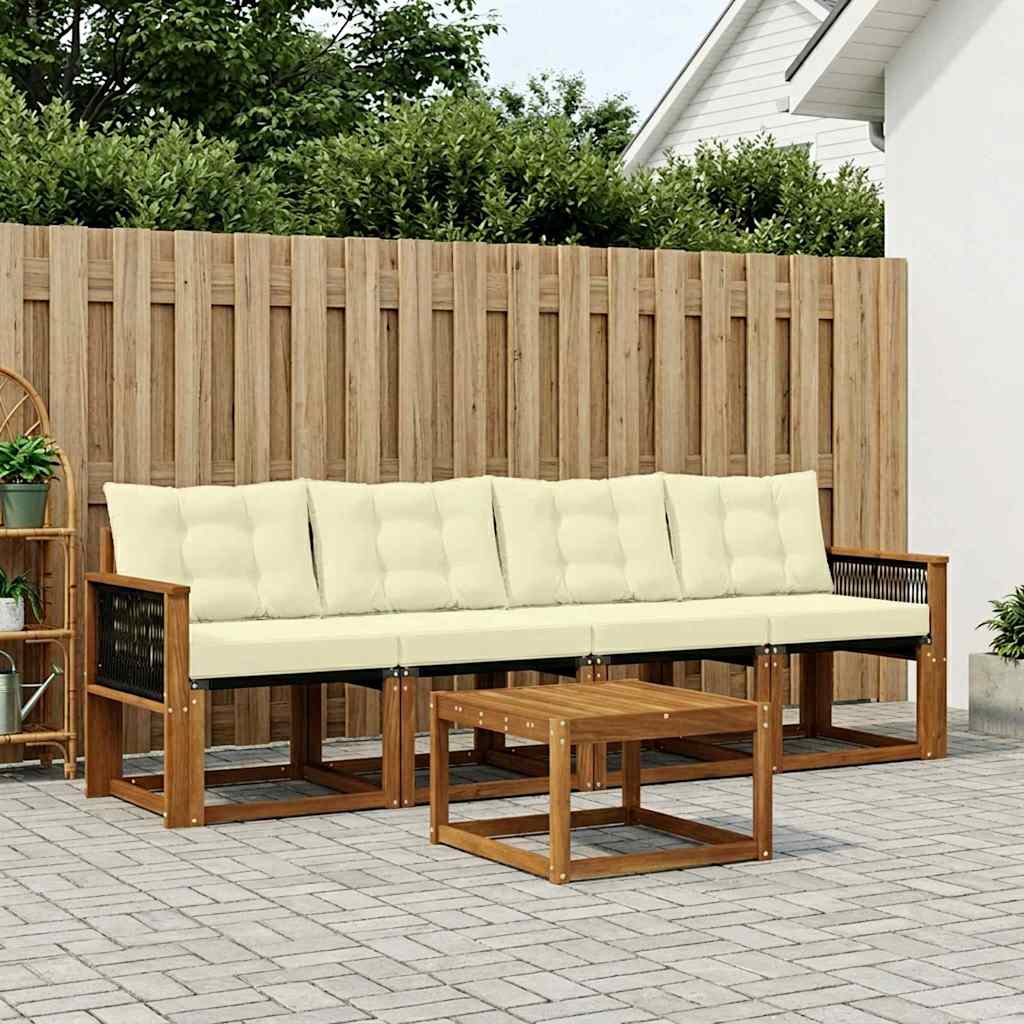 vidaXL Σειρά Καναπέ Εξωτερικού με μαξιλάρι 5 pcs Φυσικό και Κρέμα