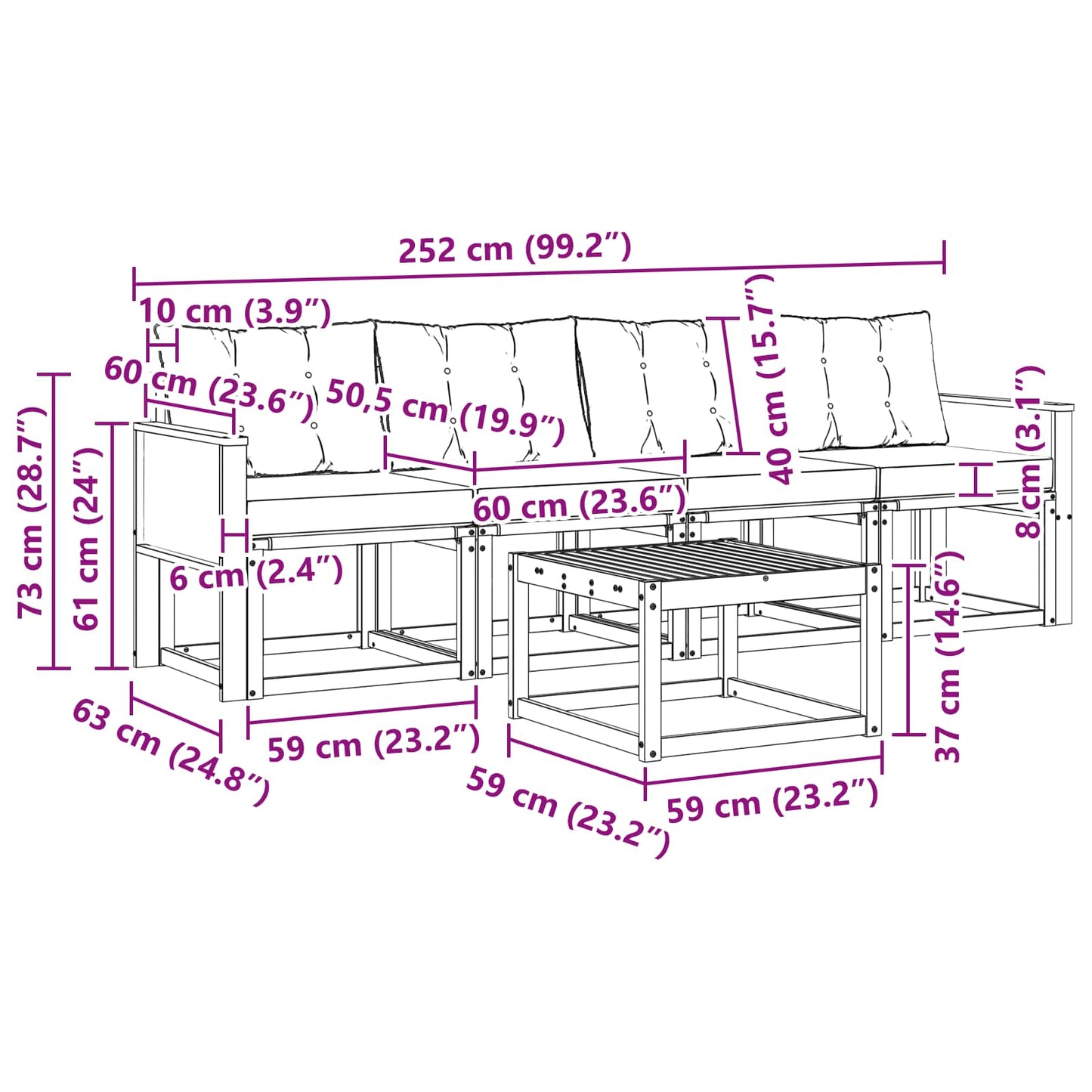 vidaXL Σειρά Καναπέ Εξωτερικού με μαξιλάρι 5 pcs Φυσικό και Κρέμα
