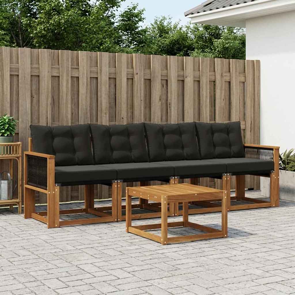 vidaXL Σειρά Καναπέ Εξωτερικού με μαξιλάρι 5 pcs Φυσικό και Μαύρο