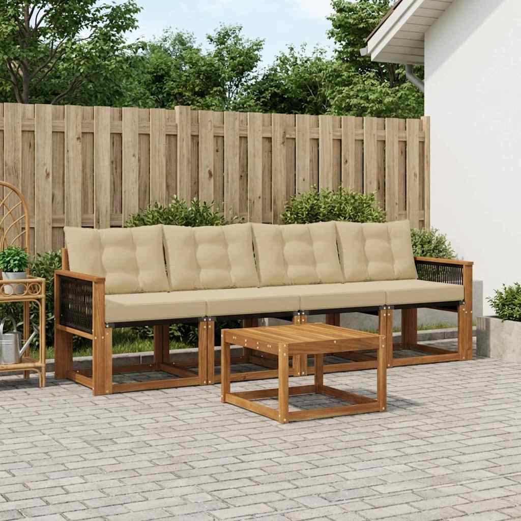 vidaXL Σειρά Καναπέ Εξωτερικού με μαξιλάρι 5 pcs Φυσικό και Μπεζ