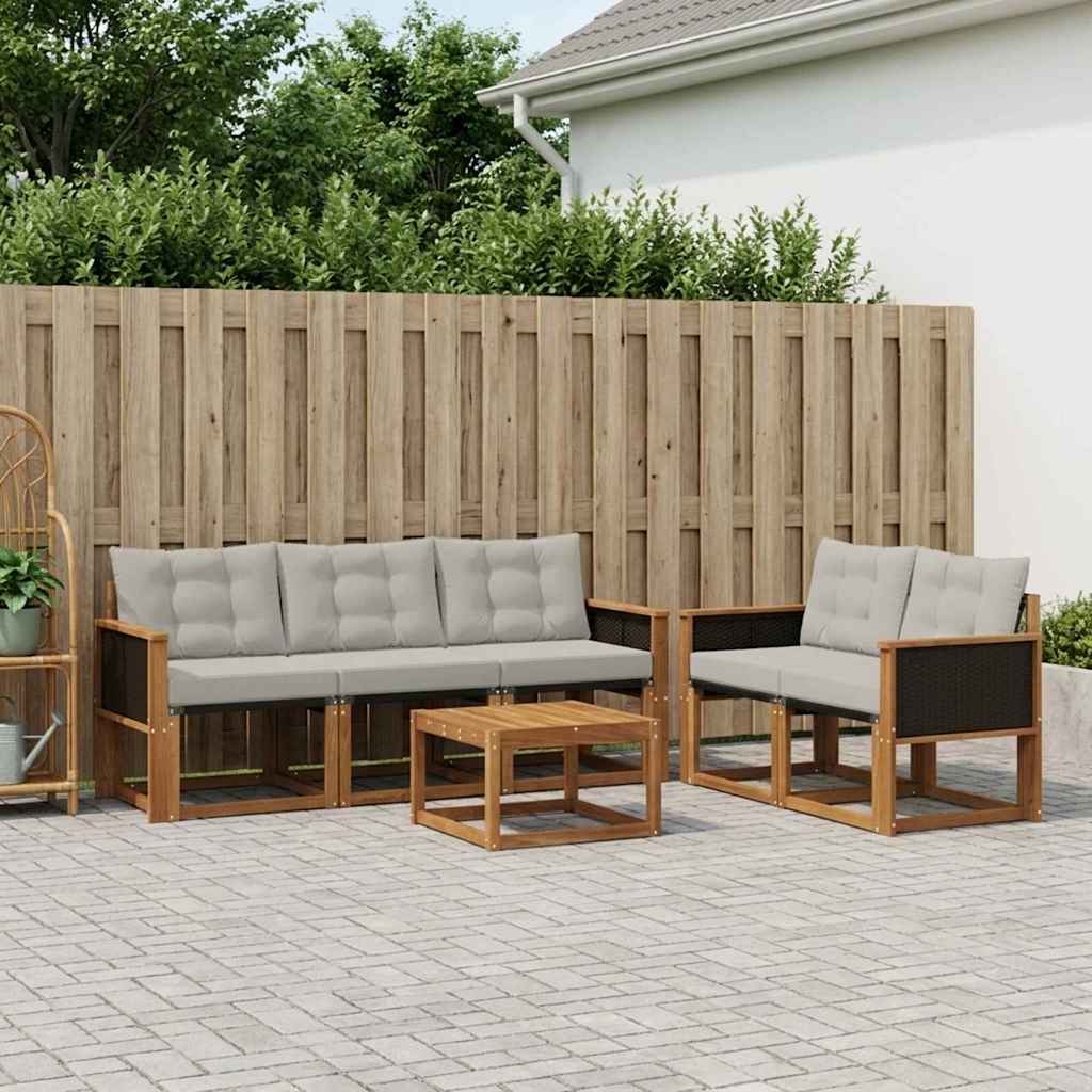 vidaXL Σειρά Καναπέ Εξωτερικού 6 pcs Φυσικό και Ανοιχτό Γκρι