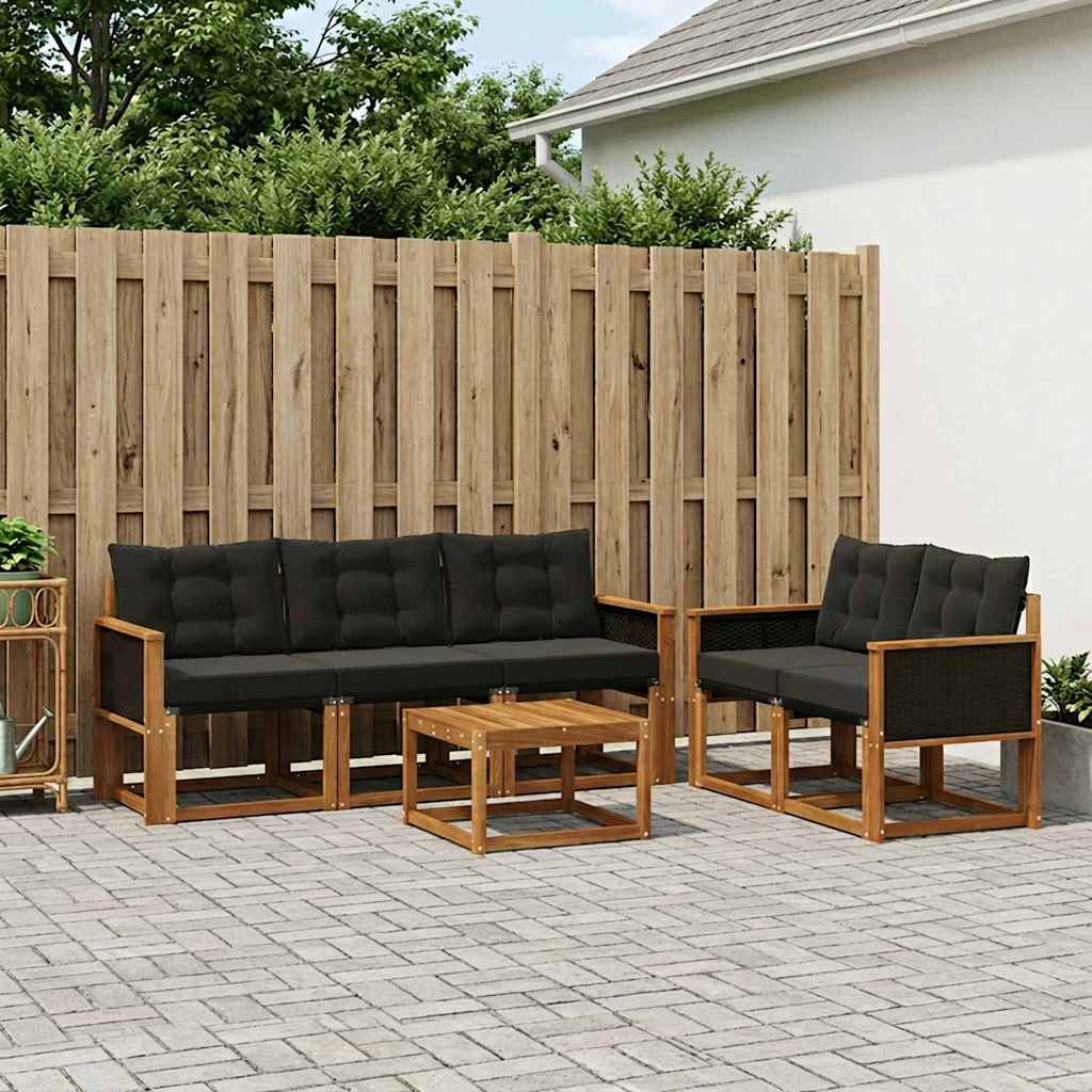 vidaXL Σειρά Καναπέ Εξωτερικού με μαξιλάρι 6 pcs Φυσικό και Μαύρο