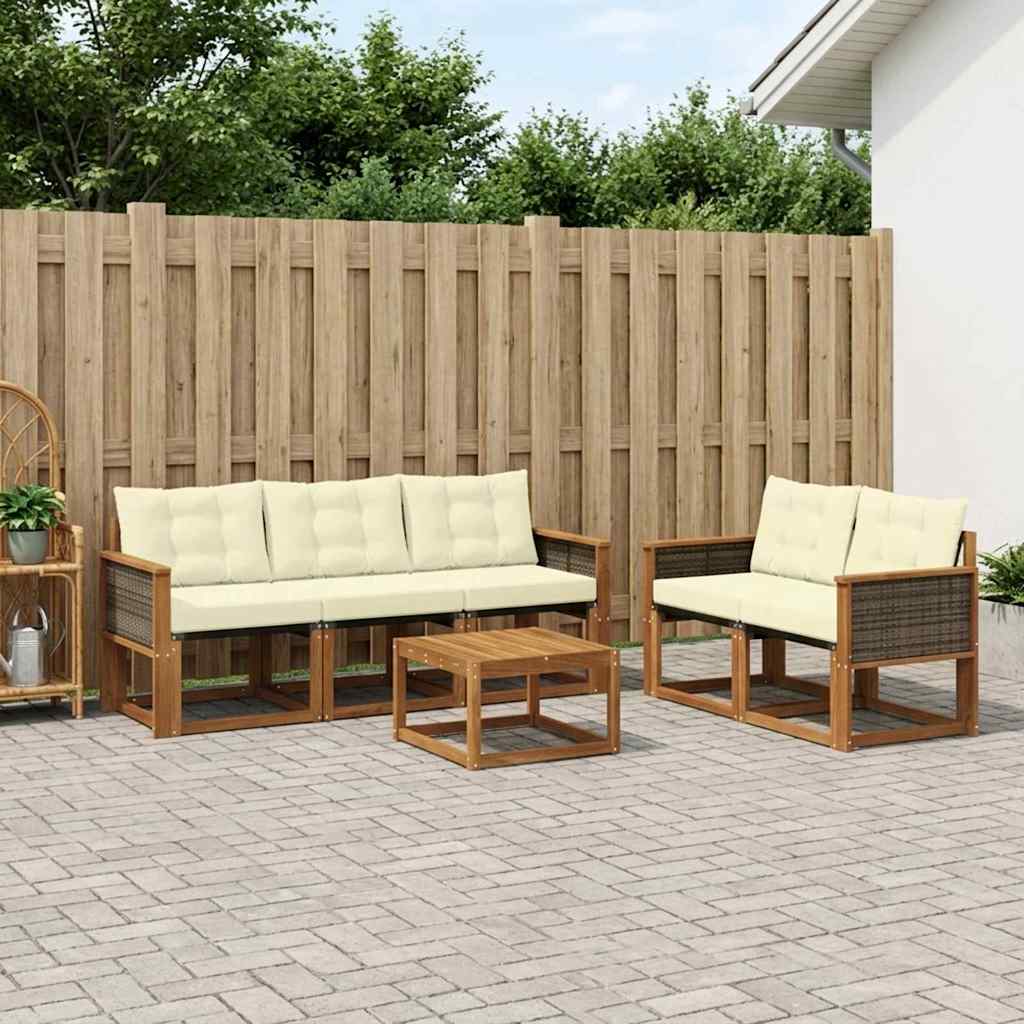 vidaXL Σειρά Καναπέ Εξωτερικού με μαξιλάρι 6 pcs Φυσικό και Κρέμα