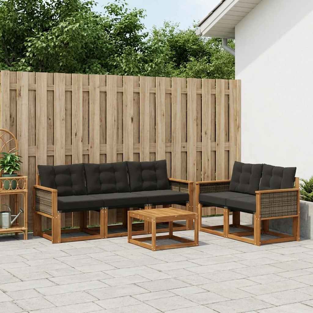 vidaXL Σειρά Καναπέ Εξωτερικού με μαξιλάρι 6 pcs Φυσικό και Μαύρο