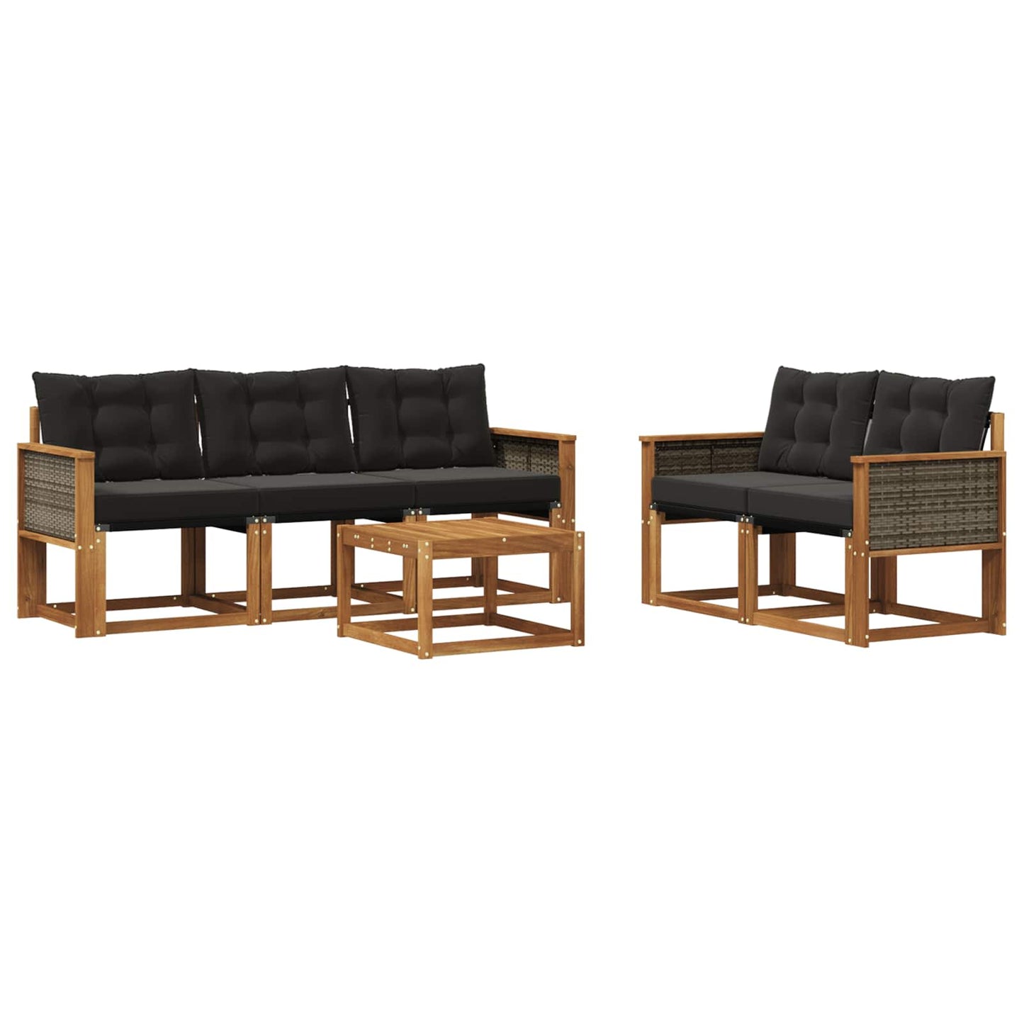 vidaXL Σειρά Καναπέ Εξωτερικού με μαξιλάρι 6 pcs Φυσικό και Μαύρο
