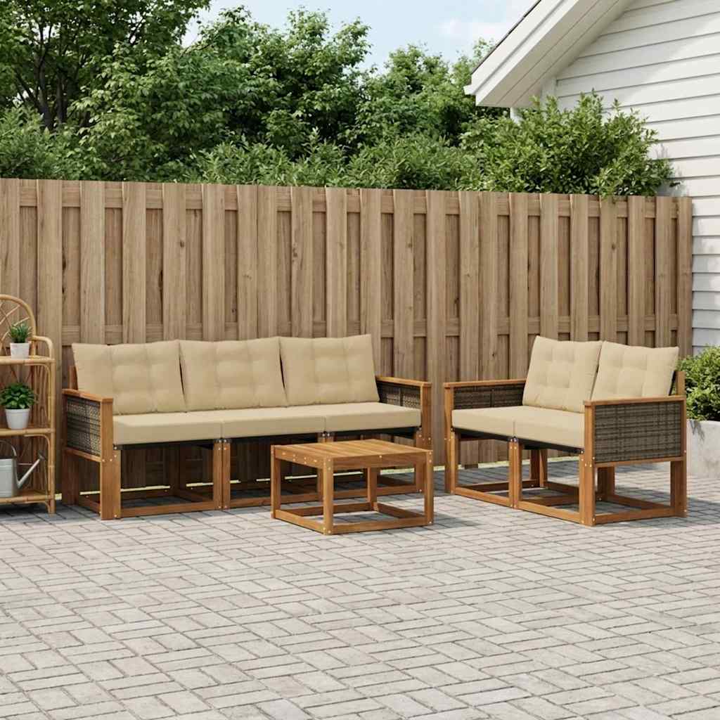 vidaXL Σειρά Καναπέ Εξωτερικού με μαξιλάρι 6 pcs Φυσικό και Μπεζ