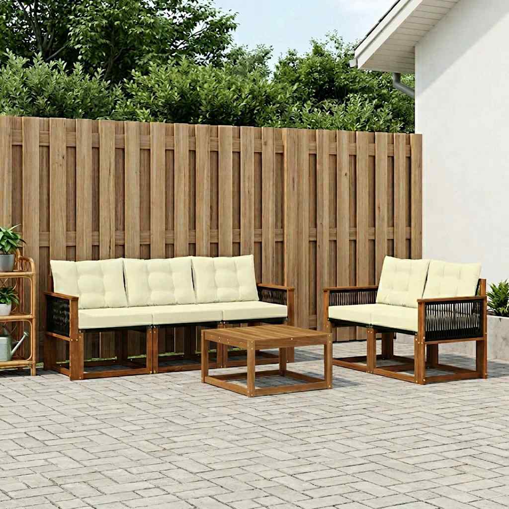 vidaXL Σειρά Καναπέ Εξωτερικού με μαξιλάρι 6 pcs Φυσικό και Κρέμα
