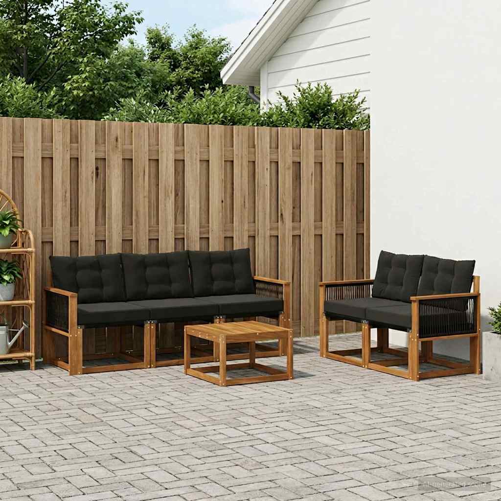 vidaXL Σειρά Καναπέ Εξωτερικού με μαξιλάρι 6 pcs Φυσικό και Μαύρο