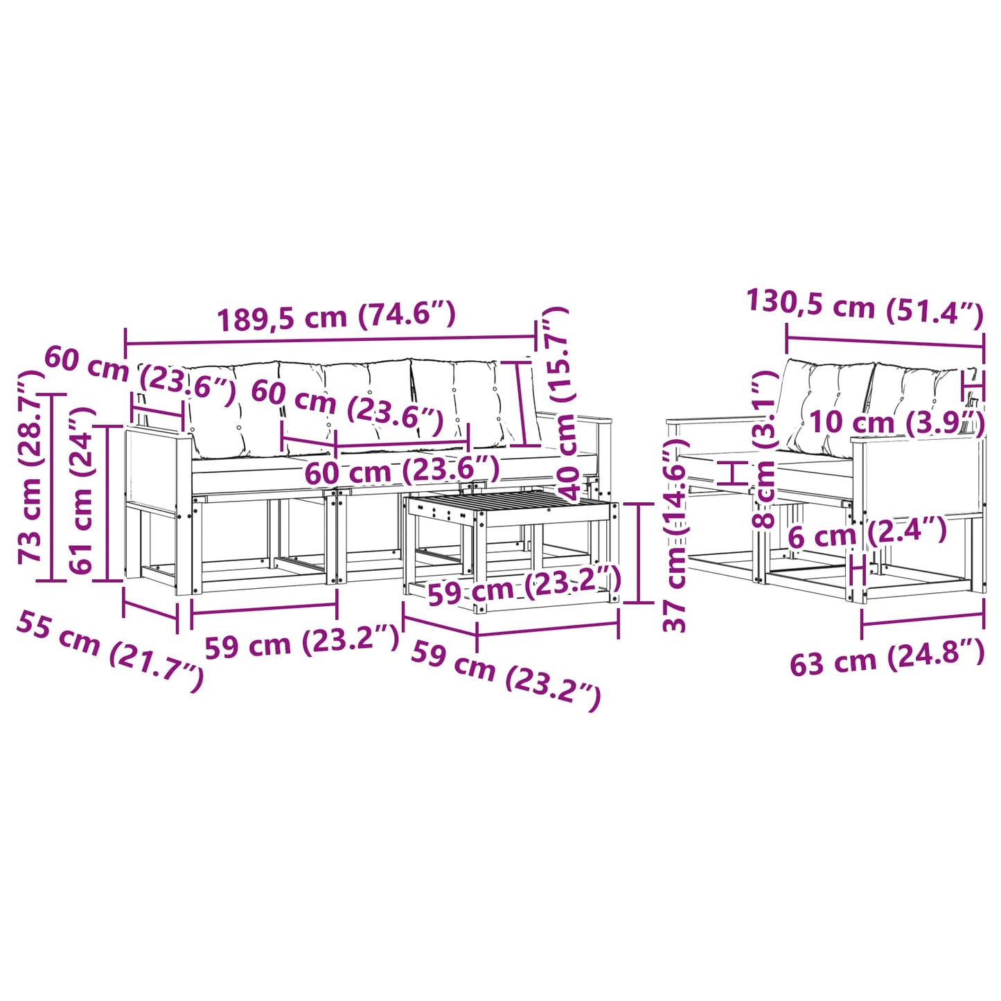 vidaXL Σειρά Καναπέ Εξωτερικού με μαξιλάρι 6 pcs Φυσικό και Μαύρο
