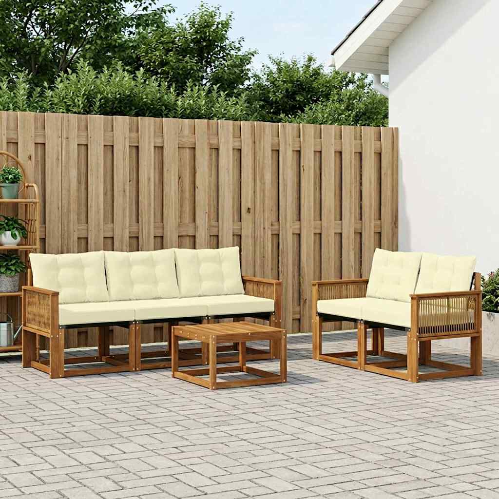 vidaXL Σειρά Καναπέ Εξωτερικού με μαξιλάρι 6 pcs Φυσικό και Κρέμα