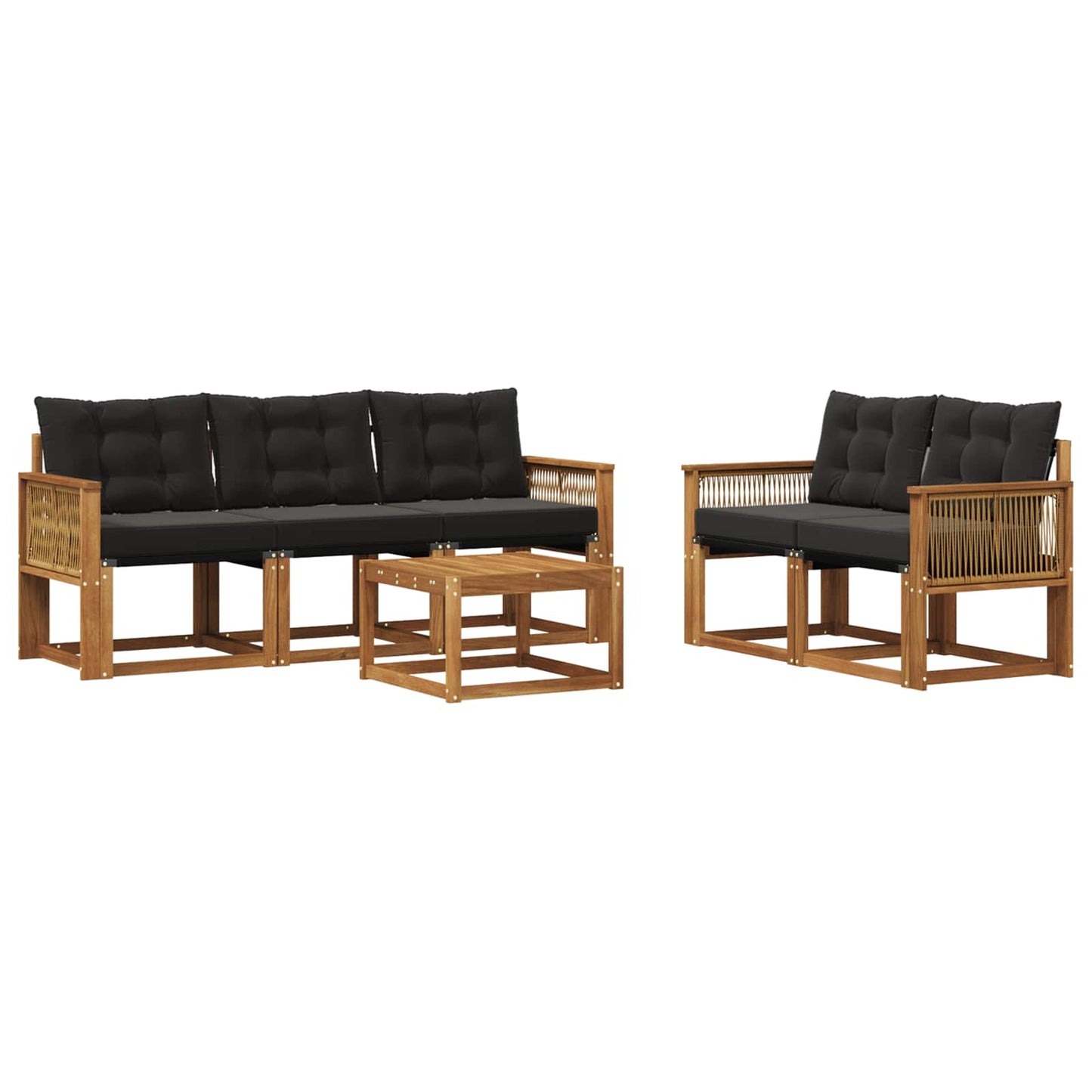 vidaXL Σειρά Καναπέ Εξωτερικού με μαξιλάρι 6 pcs Φυσικό και Μαύρο