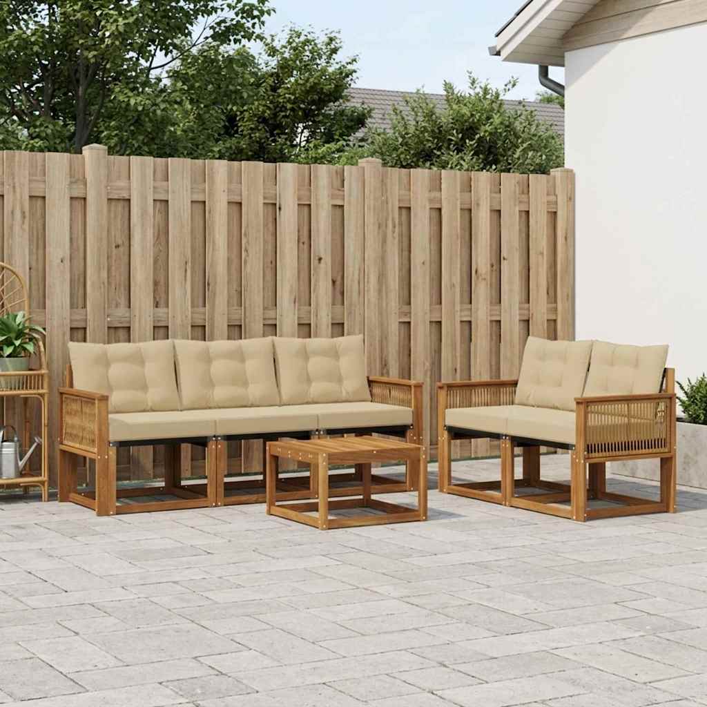 vidaXL Σειρά Καναπέ Εξωτερικού με μαξιλάρι 6 pcs Φυσικό και Μπεζ
