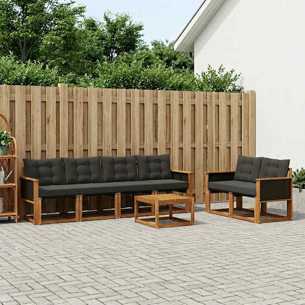 vidaXL Σειρά Καναπέ Εξωτερικού με μαξιλάρι 7 pcs Φυσικό και Μαύρο