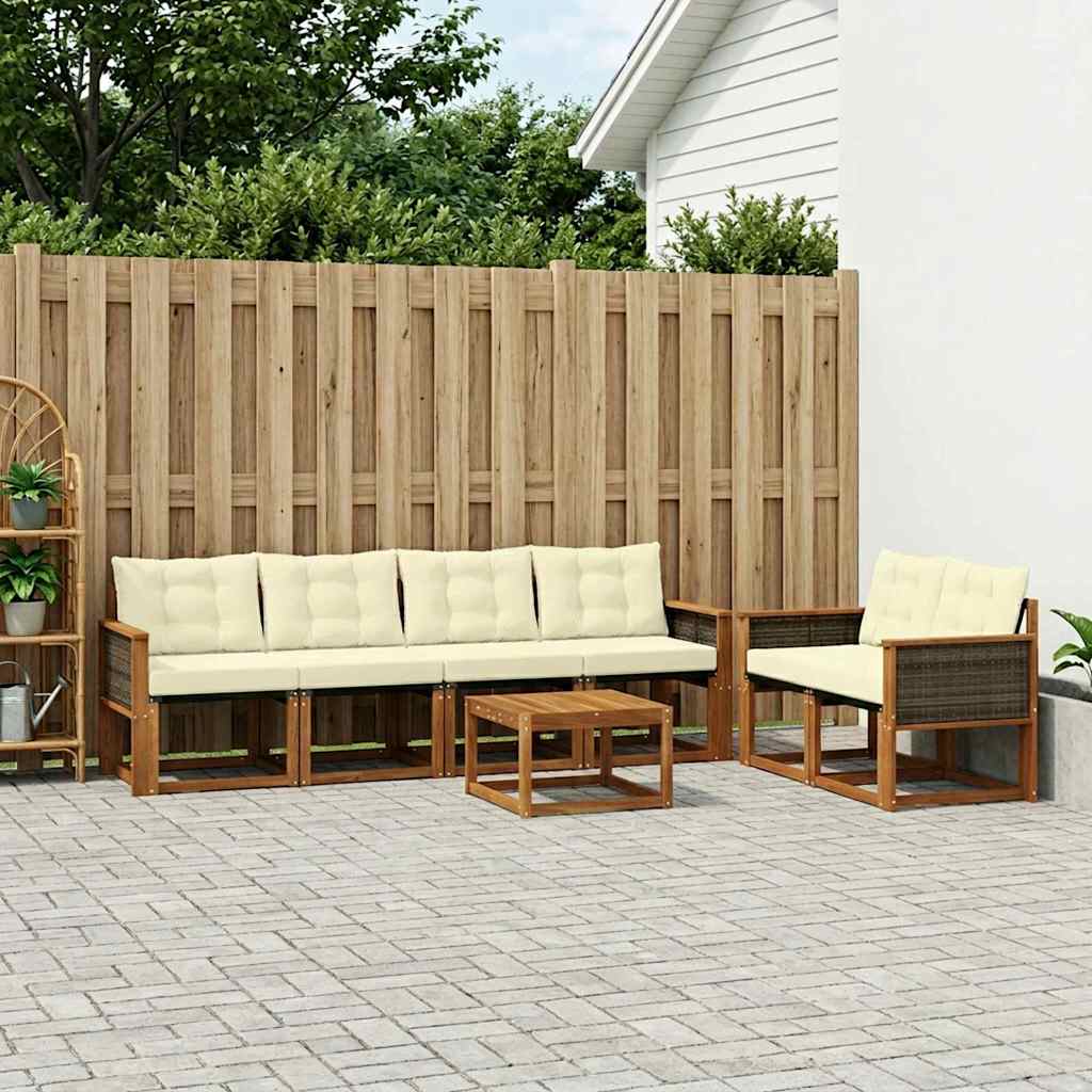 vidaXL Σειρά Καναπέ Εξωτερικού με μαξιλάρι 7 pcs Φυσικό και Κρέμα