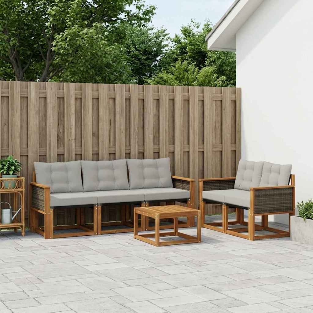 vidaXL Σειρά Καναπέ Εξωτερικού 7 pcs Φυσικό και Ανοιχτό Γκρι