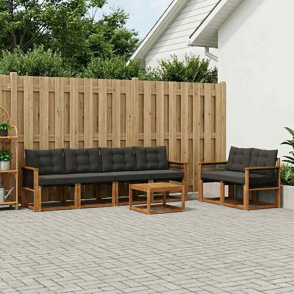 vidaXL Σειρά Καναπέ Εξωτερικού με μαξιλάρι 7 pcs Φυσικό και Μαύρο