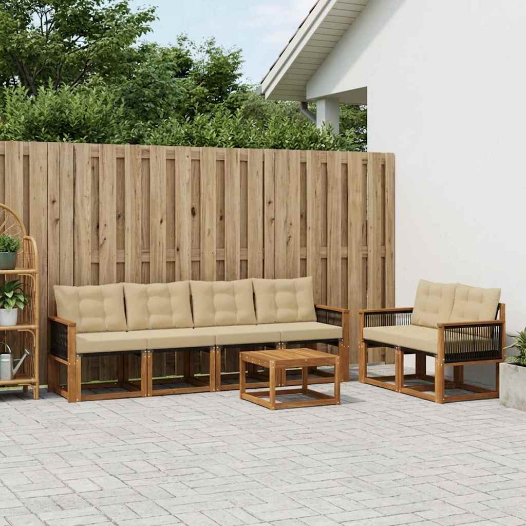 vidaXL Σειρά Καναπέ Εξωτερικού με μαξιλάρι 7 pcs Φυσικό και Μπεζ