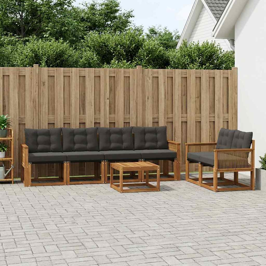 vidaXL Σειρά Καναπέ Εξωτερικού με μαξιλάρι 7 pcs Φυσικό και Μαύρο