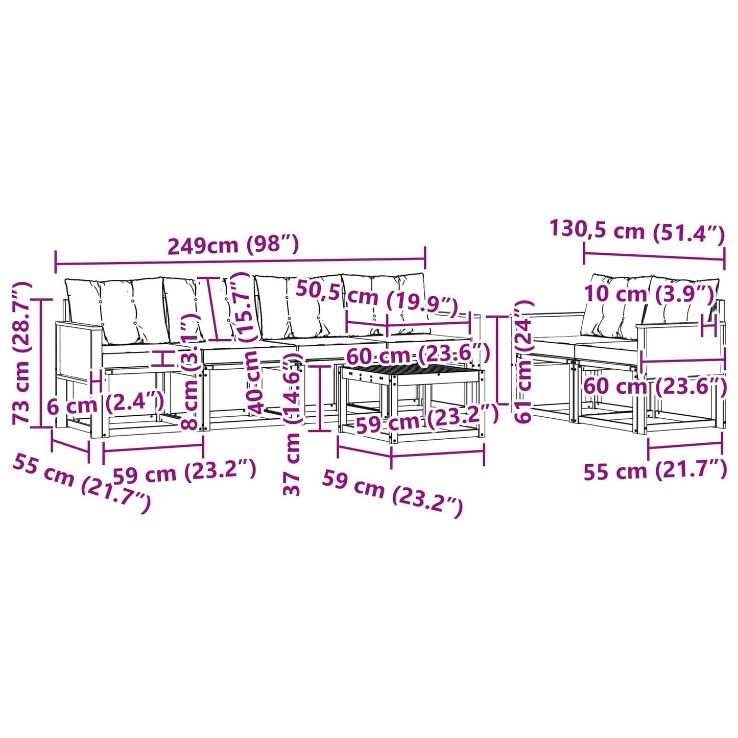 vidaXL Σειρά Καναπέ Εξωτερικού με μαξιλάρι 7 pcs Φυσικό και Μπεζ