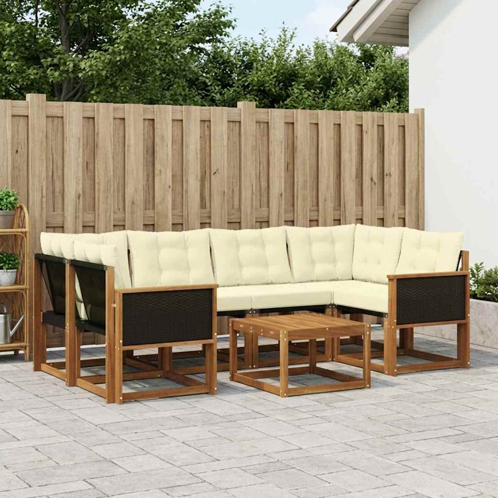 vidaXL Σειρά Καναπέ Εξωτερικού με μαξιλάρι 7 pcs Φυσικό και Κρέμα