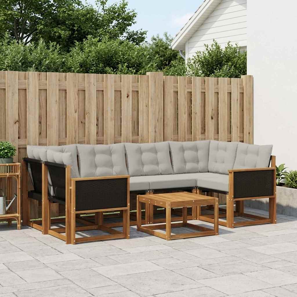 vidaXL Σειρά Καναπέ Εξωτερικού 7 pcs Φυσικό και Ανοιχτό Γκρι