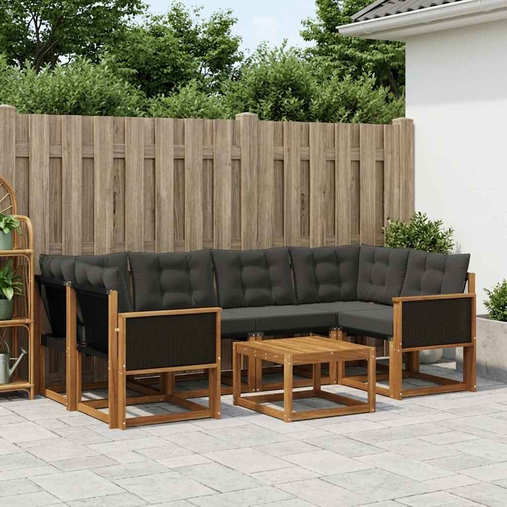 vidaXL Σειρά Καναπέ Εξωτερικού με μαξιλάρι 7 pcs Φυσικό και Μαύρο
