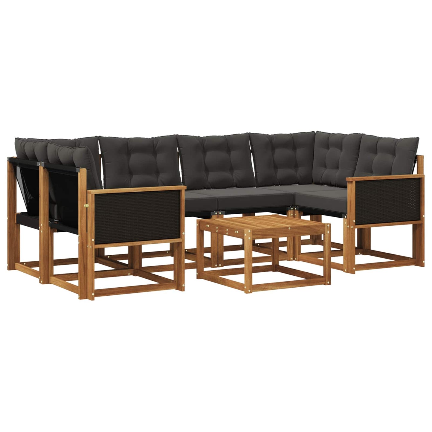 vidaXL Σειρά Καναπέ Εξωτερικού με μαξιλάρι 7 pcs Φυσικό και Μαύρο